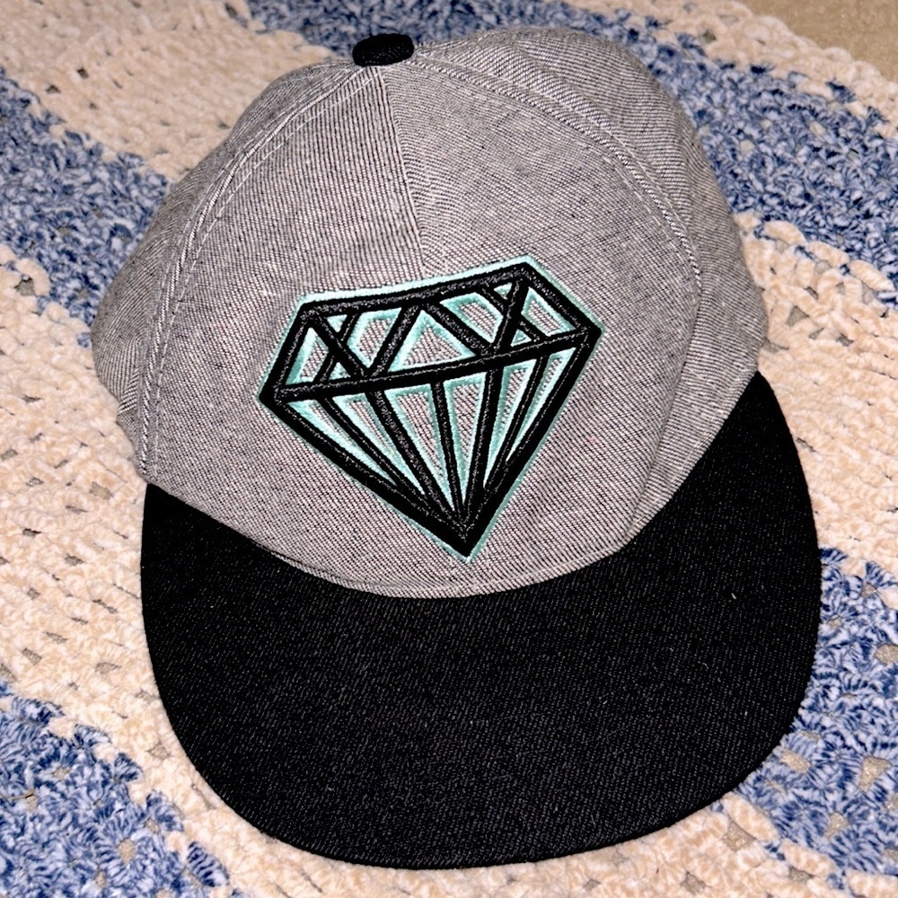 ❤️2/$15 DIAMOND 2000’s Y2K GREY BLUE SNAP BACK HAT CAP - Picture 4 of 5